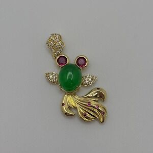 Jadeite Jade Fish Pendant 
18k Gold Plated
